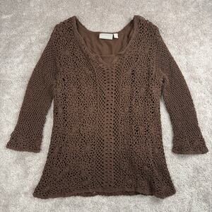 Croft & Barrow Brown Boho Crochet Knit 3/4 Sleeve Lined Tunic Top Size XL Fairy